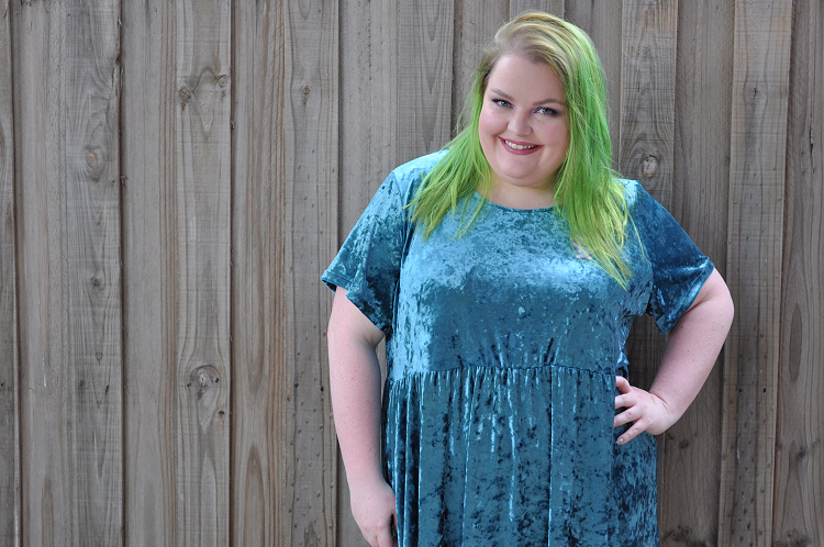 Plus size OOTD - Teal Velvet Babydoll Glamorous ASOS Curve