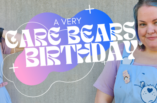 Header Image with text 'a very care bears birthday'